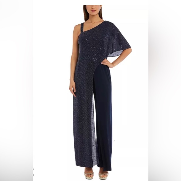R&M Richards Navy Asymmetrical Caplet Jumpsuit. - Picture 5 of 12
